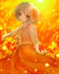  ascot flower green_hair hair_flower hair_ornament kasuga_sunao kazami_yuuka light_smile orange_(color) plaid plaid_skirt plaid_vest red_eyes short_hair skirt solo sunflower touhou vest 