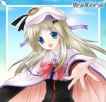  6u_(eternal_land) blue_eyes bow buttons cape hat large_buttons little_busters! long_hair noumi_kudryavka pink_bow silver_hair solo 