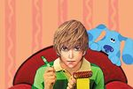  blue's_clues blue_(blue's_clues) chair crayon crossover death_note dog easy_chair lowres male_focus notebook parody steve_(blue's_clues) third-party_edit yagami_light 