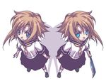  artist_request crazy_eyes dual_persona hatchet higurashi_no_naku_koro_ni lowres nose_hatchet ryuuguu_rena school_uniform 