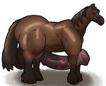 animal_genitalia balls bestiality big_balls big_butt big_penis brown_body brown_fur butt dark_eyes digital_drawing_(artwork) digital_media_(artwork) dominogooper equid equine equine_genitalia feral fur genitals hi_res hooves horse huge_balls huge_penis hyper hyper_balls hyper_genitalia hyper_penis male mammal mane muscular penis reins side_view solo solo_focus