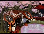  black_hair cherry_blossoms eyepatch instrument original petals shigureteki 