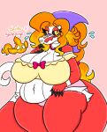 5_fingers anthro belly big_belly big_breasts big_butt breasts butt clothing female fingers generation_9_pokemon hair hi_res lewdchuu_(artist) navel nintendo orange_eyes orange_hair pokemon pokemon_(species) red_body skeledirge solo tail topwear