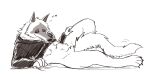 &lt;3 anthro canid canine canis convenient_censorship death_(puss_in_boots) dreamworks facial_markings fluffy grin head_markings hi_res male mammal markings mask_(marking) mostly_nude pose prick_ears puss_in_boots_(dreamworks) red_eyes seductive smile solo ultimatellurker wolf