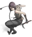  bob_cut chain face kama_(weapon) kusarigama original purple_hair sarashi short_hair sickle solo tea_(nakenashi) weapon 