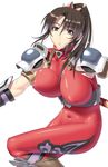  bodysuit breasts huge_breasts kansuke red_bodysuit shiny shiny_clothes simple_background skin_tight solo soulcalibur spandex taki_(soulcalibur) 