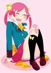  bug butterfly copyright_request insect kneehighs pink_hair rakuraku school_uniform skirt smile socks solo twintails 
