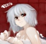  artist_request bath frown lowres nude red_eyes remilia_scarlet short_hair silver_hair soap_bubbles solo touhou 