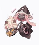  alcremie alternate_color black_skin blue_eyes bow bowl chocolate colored_skin dated heart highres holding holding_bowl homilmugi looking_at_viewer no_humans notice_lines pink_eyes pink_hair pokemon pokemon_(creature) shiny_pokemon simple_background tapu_lele two-tone_eyes whisk white_background yellow_bow 