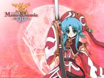  2007 anna_laemmle atelier_(series) blue_eyes blue_hair hat katana mana_khemia mana_khemia_(series) official_art ootachi red_background red_hat solo sword wallpaper weapon yoshizumi_kazuyuki 