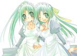  green_hair half_updo higurashi_no_naku_koro_ni multiple_girls siblings sisters sonozaki_mion sonozaki_shion suzushiro_kurumi twins waitress 