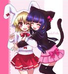  alternate_costume animal_ears blonde_hair bow cat_ears furude_rika hazuki_megumi higurashi_no_naku_koro_ni houjou_satoko multiple_girls pink_bow thighhighs 