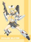  bad_id bad_pixiv_id blonde_hair blue_eyes choujikuu_yousai_macross cosplay crossover gun hairband iga_tomoteru kagamine_rin macross macross:_do_you_remember_love? mecha_musume personification rifle roy_focker scarf school_uniform serafuku shorts solo valkyrie vf-1 vf-1_super vf-1s vocaloid weapon 