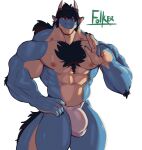 abs another_eidos_of_dragon_vein_r arm_tuft balls_bulge body_hair bulge chest_hair clothing dragon elbow_tuft facial_hair folker_(anothereidos_r) gumdropp92 hair hi_res horn male muscular muscular_male nipples pecs ponytail red_eyes sideburns solo tail_hair thong tuft underwear