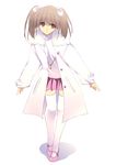  brown_hair buttons coat full_body gem hair_ribbon jewelry kobayashi_chisato long_sleeves looking_at_viewer mary_janes miniskirt necklace original pendant pink_footwear pink_skirt ribbon shoes short_hair simple_background skirt solo standing thighhighs unbuttoned white_background white_legwear winter_clothes winter_coat zettai_ryouiki 