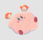  blush_stickers colored_skin commentary_request grey_background kirby kirby_(series) looking_at_another lying ni_re no_humans on_floor open_mouth pink_skin solid_oval_eyes waddle_dee 