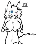 anonymous_artist anthro big_breasts blue_eyes blush breast_grab breast_squish breasts canid canine changed_(video_game) dominant dominant_female featureless_breasts female female/female goo_creature hand_on_breast hi_res larger_female latex liquid_latex mammal size_difference solo squish tail tiddy_kitty_(changed)
