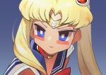  1girl bishoujo_senshi_sailor_moon blonde_hair blue_eyes blue_sailor_collar choker english_commentary highres long_hair meme saaal653 sailor_collar sailor_moon sailor_moon_redraw_challenge_(meme) simple_background solo tsukino_usagi twintails upper_body 