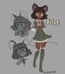  1girl absurdres animal_ears artist_name black_hair blush boots bumblesteak dark-skinned_female dark_skin glasses green_eyes highres mouse_ears mouse_girl mouse_tail nose olive_(bumblesteak) open_hands open_mouth original short_hair solo tail 