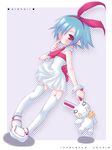  arima_natsubon blue_hair bunny disgaea garter_belt hair_ribbon lingerie necktie original pleinair pointy_ears red_eyes ribbon short_hair solo stuffed_animal stuffed_bunny stuffed_toy thighhighs underwear usagi-san wrist_cuffs 