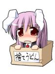  animal_ears animated animated_gif blush box bunny_ears cardboard_box chibi for_adoption in_box in_container kurikara long_hair lowres necktie purple_hair red_eyes reisen_udongein_inaba solo tears touhou translated 