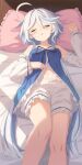  1girl ahoge alternate_costume blush breasts chinese_commentary closed_eyes commentary_request furina_(genshin_impact) genshin_impact highres long_hair open_mouth sleeping sleepwear small_breasts white_hair yiran_kuxiao 
