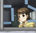  :o brown_eyes brown_hair face from_outside futami_ami hand_on_own_cheek head_rest hood hooded_jacket idolmaster idolmaster_(classic) idolmaster_1 indoors jacket locker looking_out_window parted_lips pesi rain reflection solo upper_body water window 