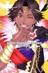  1boy akino_(eveplus) dark-skinned_male dark_skin dated feather_collar feather_trim fire_emblem fire_emblem_engage fogado_(fire_emblem) gold_circlet happy_birthday heart highres light_smile male_focus one_eye_closed prince star-shaped_pupils star_(symbol) symbol-shaped_pupils 