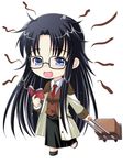  blue_eyes chibi coat glasses hirama_hirokazu long_hair read_or_die reading solo yomiko_readman 