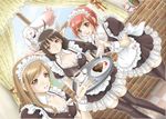  apron black_hair blush breasts brown_eyes brown_hair chocolate cleavage head_wings heart hiyori large_breasts lassi long_hair maid multiple_girls plate pointy_ears purple_eyes red_hair seena_kanon shining_(series) shining_wind short_hair thighhighs touka_kureha tray xecty_ein zettai_ryouiki 