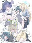  4girls absurdres animal_ear_fluff animal_ears black_halo black_pantyhose black_skirt black_vest blonde_hair blue_archive blue_halo blue_shirt blush bottomless breasts cleavage clothed_sex cum cum_on_ass cum_on_body cum_on_stomach cum_overflow drooling female_sensei_(blue_archive) futa_with_female futanari girl_on_top green_eyes green_hair green_halo hair_bun halo highres jacket kanna_(blue_archive) large_breasts light_brown_hair long_hair long_sleeves lying missionary multicolored_hair multiple_girls navel nonomi_(blue_archive) on_back on_stomach open_mouth pantyhose purple_eyes purple_hair sensei_(blue_archive) sex sharp_teeth shirt short_hair single_side_bun skirt speech_bubble standing standing_sex streaked_hair teeth translation_request vest vivo_(vivo_sun_0222) white_shirt yellow_jacket yuuka_(blue_archive) 