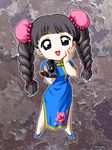  black_hair braid camcorder camera cardcaptor_sakura chibi chinese_clothes d-ten daidouji_tomoyo full_body solo standing twin_braids 