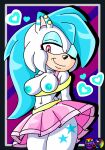 absurd_res blue_hair bottomwear breasts clothed clothing digital_media_(artwork) eggbot15 eulipotyphlan fan_character female flashing flashing_breasts hair hedgehog hi_res mammal nipples ponytail raised_bottomwear raised_clothing raised_skirt sega skirt snowfall_(eggbot15) solo sonic_the_hedgehog_(series)