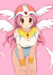  blush dragon_quest dragon_quest_iv helmet hima lucia_(dq) miniskirt pink_eyes pink_hair skirt solo wings 