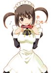  blush blush_stickers brown_eyes brown_hair collar hits kurasuke kurasuke's_maid_girl looking_at_viewer maid original short_hair simple_background solo translated twintails 