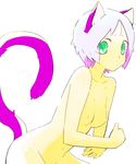  animal_ears breasts cat_ears green_eyes hands nude original purple_hair small_breasts solo tail ukke whiskers 