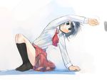  black_hair blue_eyes ikeda_jun_(mizutamari) original school_uniform short_hair sketch socks solo 