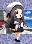  beret black_hair cardcaptor_sakura chibi d-ten daidouji_tomoyo full_body hat mary_janes school_uniform shoes solo standing tomoeda_elementary_school_uniform 