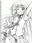  graphite_(medium) greyscale kate_(sketchbook_full_colors) monochrome one_eye_closed sankaku_umako school_uniform sketch sketchbook_full_colors smile solo traditional_media 