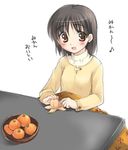  food fruit kotatsu koyuki_(2smj) mandarin_orange original solo table translated 