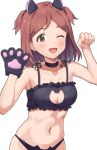  animal_ears animal_hands aoba_misaki bell black_bra black_panties blush bra bra_strap breasts cat_ears cat_lingerie choker cleavage cleavage_cutout clothing_cutout dot_nose ebifu fake_animal_ears highres idolmaster idolmaster_million_live! idolmaster_million_live!_theater_days meme_attire navel neck_bell one_eye_closed open_mouth panties parted_bangs paw_pose red_eyes red_hair short_hair simple_background two_side_up underwear upper_body white_background 