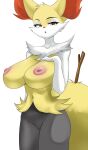 absurd_res anthro areola big_breasts braixen breasts canid canine eyelashes facial_tuft female fingers fur generation_6_pokemon genitals hi_res huge_breasts inner_ear_fluff mammal neck_tuft nintendo nipples nude pokemon pokemon_(species) pussy robunii solo tuft white_body white_fur yellow_body yellow_fur