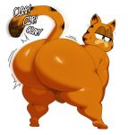 absurd_res anthro balls butt dipstick_tail english_text felid feline garfield_(series) garfield_the_cat genitals half-closed_eyes hi_res male mammal markings narrowed_eyes nude orange_body simple_background solo sound_effects sssonic2 tail tail_markings text