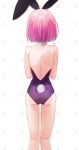  1girl absurdres animal_ears ass backless_leotard bare_arms bare_legs fake_animal_ears fake_tail fate/grand_order fate_(series) from_behind harukappa highres leotard mash_kyrielight medium_hair pink_hair purple_leotard rabbit_ears rabbit_tail shoulder_blades solo standing straight_hair tail thigh_gap white_background 