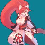 1_eye absurd_res alternate_species anthro arc_system_works asian_clothing baiken bared_teeth big_breasts breasts canid canine canis cleavage clothed clothing digital_media_(artwork) east_asian_clothing eye_patch eyewear female fur fur_markings furrification furryjuana guilty_gear hair hi_res japanese_clothing katana kimono long_hair looking_at_viewer mammal markings melee_weapon one_arm ponytail red_eyes red_hair scar solo standing sword weapon wolf