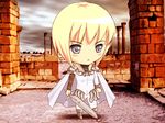  armor artist_request blonde_hair cape chibi clare_(claymore) claymore claymore_(sword) short_hair silver_eyes solo sword weapon 