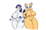 anthro belly big_breasts breasts duo equid equine female friendship_is_magic genitals hair hasbro hi_res highlights_(coloring) horn horse mammal my_little_pony navel nipples nude purple_hair rarity_(mlp) rouge_the_bat sega simple_background sonic_the_hedgehog_(series) stand_(artist) white_hair wings