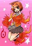  ahoge fire my-hime orange_shirt school_uniform shirono shirt skirt socks solo tokiha_mai 