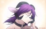 14:9 5_fingers animated anthro bovid caprine eyebrows fingers goat hair horizontal_pupils horn looking_at_viewer male mammal pupils purple_hair seyumei sky_(seyumei) smile smiling_at_viewer solo