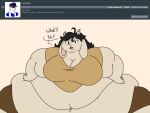 2018 4:3 angry anthro ask_blog batspid2 belly big_belly big_breasts black_eyebrows black_hair bottomwear bovid breasts brown_bottomwear brown_clothing brown_eyes caprine cleavage clothed clothing dialogue digital_drawing_(artwork) digital_media_(artwork) double_chin english_text exclamation_point eyebrow_through_hair eyebrows eyelashes female flabby_arms flat_colors floppy_ears front_view fur glistening glistening_eyes goat hair hands_on_hips horn huge_belly hyper_hips laurel_(batspid2) looking_at_viewer lop_ears love_handles mammal morbidly_obese morbidly_obese_anthro morbidly_obese_female navel obese obese_anthro obese_female open_mouth overweight overweight_anthro overweight_female pink_tongue question shorts solo tan_body tan_clothing tan_fur tan_horn tan_topwear teeth text tongue topwear translucent translucent_hair